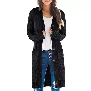 Women's Open Front Cardigan Sweaters Fall Fashion Button Down Cable Knit Chunky Winter Clothing Outerwear Coats office look