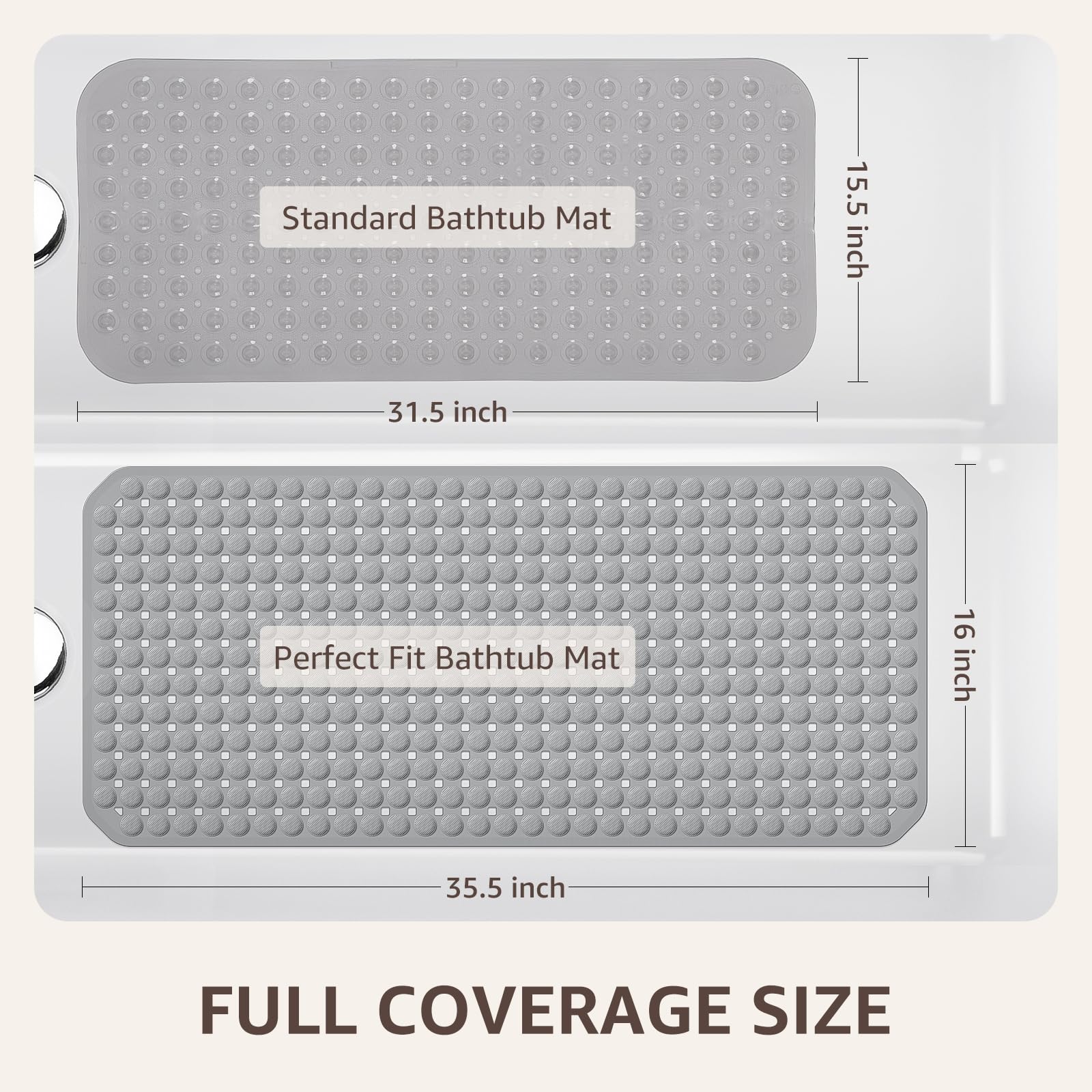 Bath Tub Shower Mat Non Slip, Bathtub Floor Liner Mats for Inside Shower Bathroom, with Massage Zones, Suction Cups and Drain Holes for Feet Scrubbing, Machine Washable, Soft on Feet, 35x16 Inch