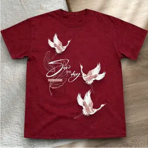 Save The Day Crane Graphic T-Shirt Cherry Red Unisex Shirt – Retro Character Graphic Top
