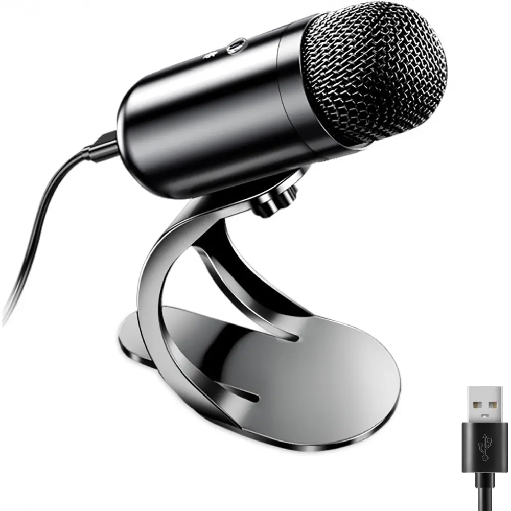 Creativity USB Computer Microphone, Podcast Mic Desktop with Mute Button for Recording Streaming, Omnidirectional Condenser, Plug&Play Stand with Volume Control for PC, Laptop, Mac, YouTube