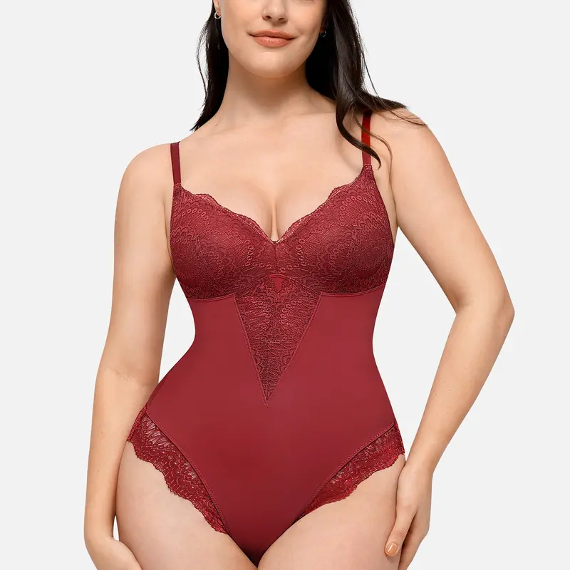 FeelinGirl Valentine's Day Sexy Low-back Ultra-versatile Lace Bodysuit tts Short Comfort Womenswear Sleeveless Nylon  Valentine's Day Gift