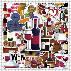 Wine Themed Sticker, 100pcs/2 Sets Cartoon Wine Pattern Decorative Sticker, DIY Decals for Water Bottle, Laptop, Phone Case, Scrapbooking, Journal Making, Ornaments