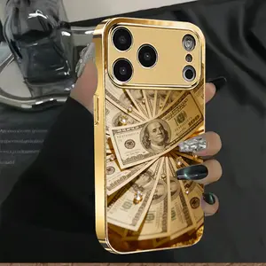 Creative Dollar Bill Elements and Diamond Pattern Electroplated Anti-fall Phone Case, Suitable for Holiday Gifts,for iPhone 17 Pro Max Phone Case 17 Air 16E 16 Pro Max 15 Pro Max 15 Plus 14 Plus 13 12 11 Phone Cases