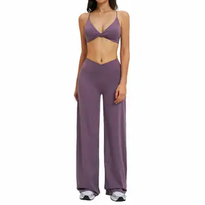 Two-piece yoga set Cross waist sports Wide leg fitness set Outdoor running sports set