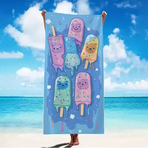 cute ice cream pattern beach towel - a must-have for summer fun, quick-drying, soft, and absorbent, suitable for swimming pools, beaches, and picnics, with bright colors and a unique design, a thoughtful gift suitable for both children and adults