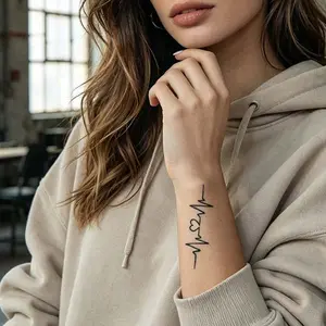4pcs Heartbeat EKG Herbal Juice Tattoo Sticker - Waterproof & Long Lasting Semi-Permanent Matte Fake Tattoo for Men & Women