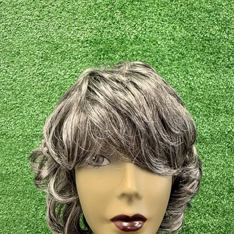 Short Layered Pixie Wig in Salt & Pepper for Mature Women, Heat-Resistant Synthetic Hair with Feathered Layers and Side Bangs, Beginner Friendly, Lightweight & Breathable for Everyday Wear