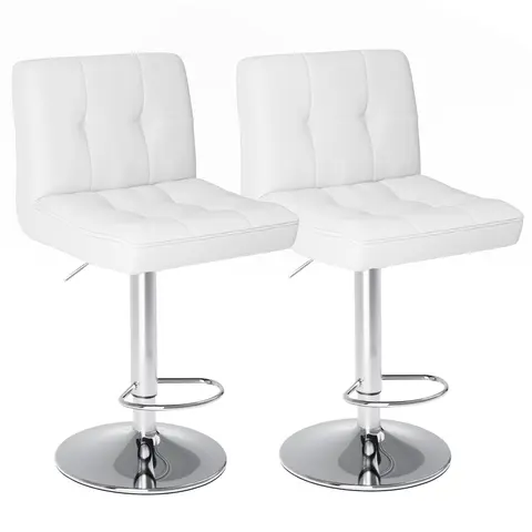 Bar Stools Set of 2, Counter Height Barstools,Square Seat Cushion Barstool with Back, Height Adjustable PU Leather Swivel Barstool ,White Furniture Dining Chairs
