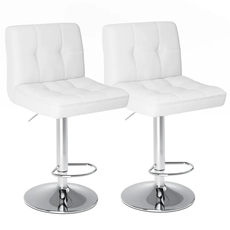 Bar Stools Set of 2, Counter Height Barstools,Square Seat Cushion Barstool with Back, Height Adjustable PU Leather Swivel Barstool ,White Furniture Dining Chairs