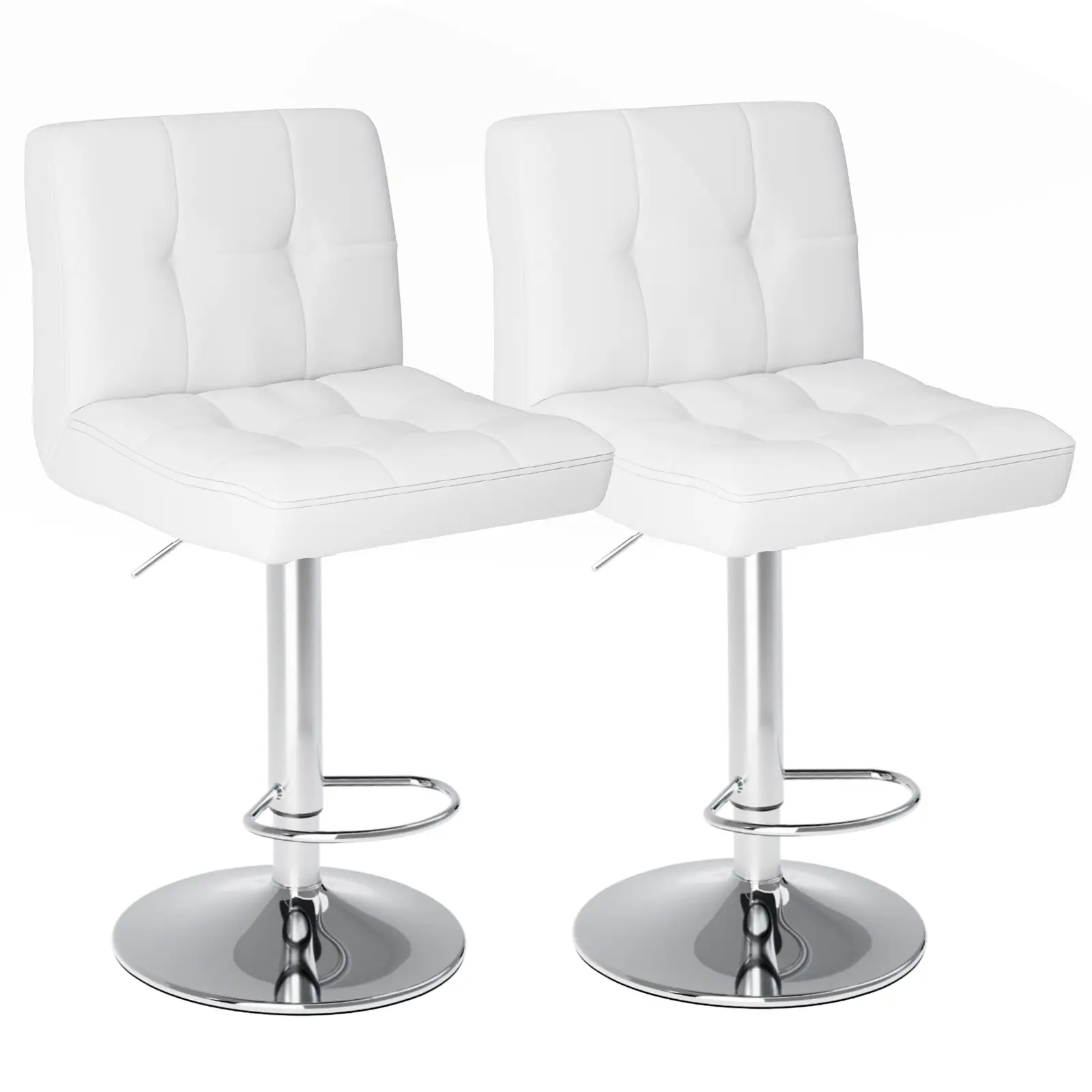 Bar Stools Set of 2, Counter Height Barstools,Square Seat Cushion Barstool with Back, Height Adjustable PU Leather Swivel Barstool ,White Furniture Di