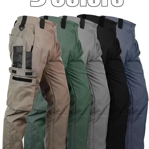 HOMUG Men's durable outdoor training pants, men's multi-pocket work pants, men's solid color and printed pocket zipper waterproof tactical cargo pants without belt, regular fit sports pocket durable autumn pants.