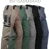 HOMUG Men's durable outdoor training pants, men's multi-pocket work pants, men's solid color and printed pocket zipper waterproof tactical cargo pants without belt, regular fit sports pocket durable autumn pants.