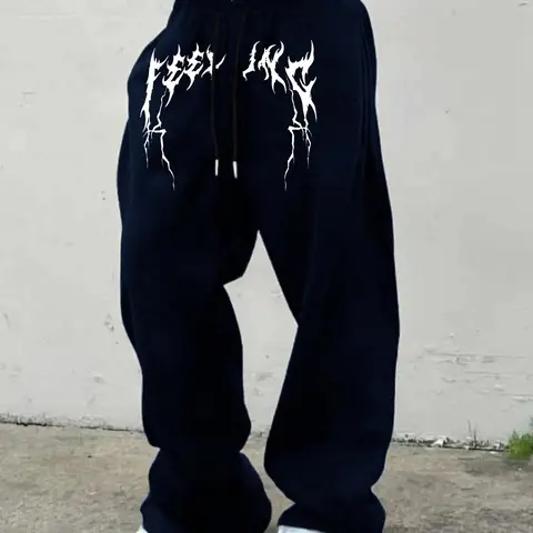Men's Fashion Casual Relaxed Fit Solid Color Straight Wide-Leg Sweatpants, Knitted Sports Pants, Comfortable Pants for Summer Daily Wear, Athleisure Style Sweatpants, Casual Comfy Sweatpants