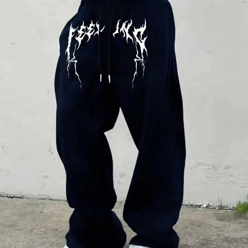 Men's Fashion Casual Relaxed Fit Solid Color Straight Wide-Leg Sweatpants, Knitted Sports Pants, Comfortable Pants for Summer Daily Wear, Athleisure Style Sweatpants, Casual Comfy Sweatpants