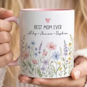 Personalized Mom Mug with Kids Names, Custom Mom Floral Coffee Cup, Mother’s Day Gift, Gift for Mom