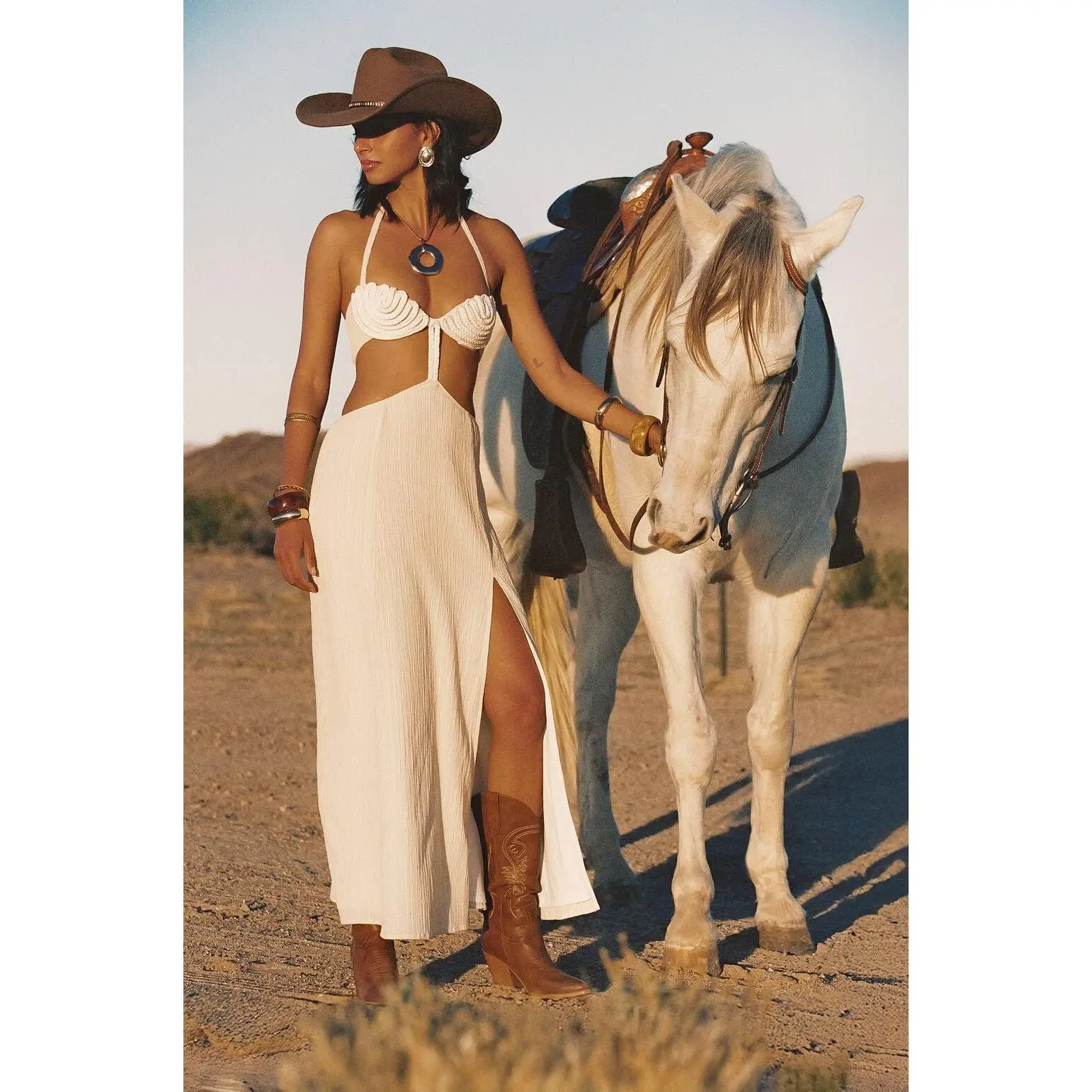 Bella Donna Cream Braided Maxi Dress