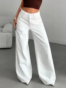 Women's Casual High Waist Wide Leg Pants, Elegant Chic Slim-Fitting Skinny Jeans, All Seasons Fashion, Comfortable and Stylish