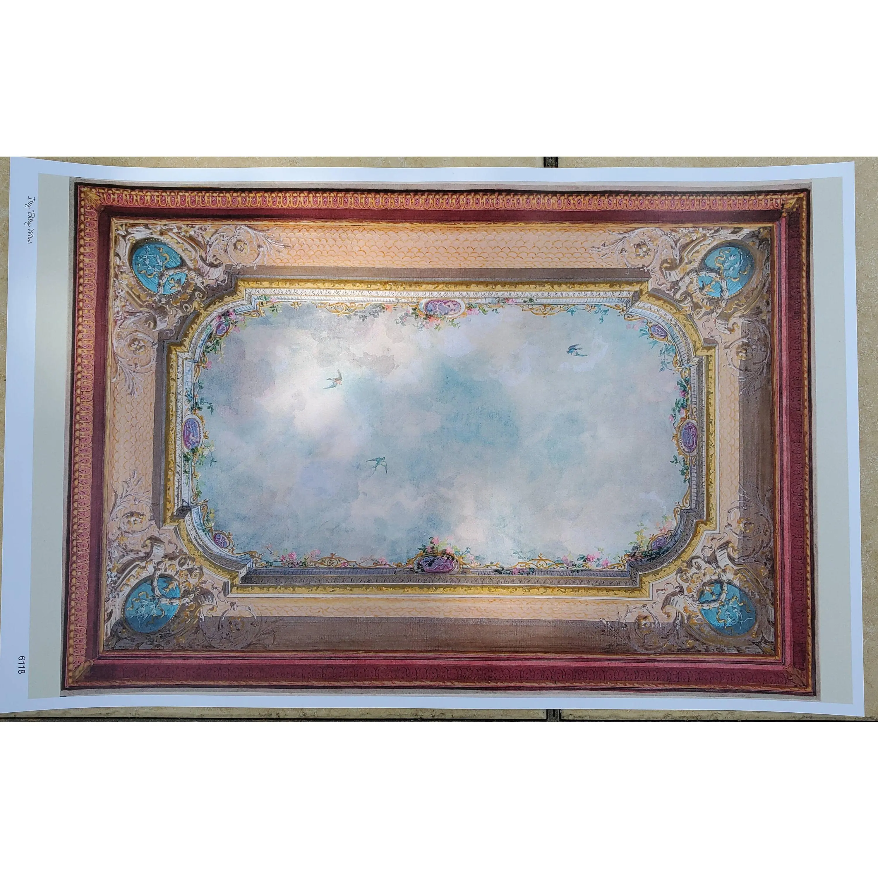 Dollhouse Ceiling Mural Wallpaper Birds Painted Victorian 1:12 Scale Itsy Bitsy