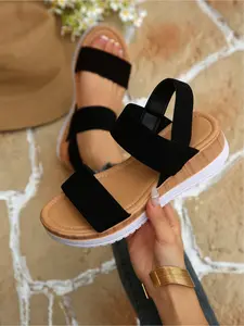 Plus-size women's fashionable summer new round-toe slip-on wedge Casual Rubber Sandals with back strap, simple and comfortable for daily wear, lightweight and suitable for commuting, with a thick sole