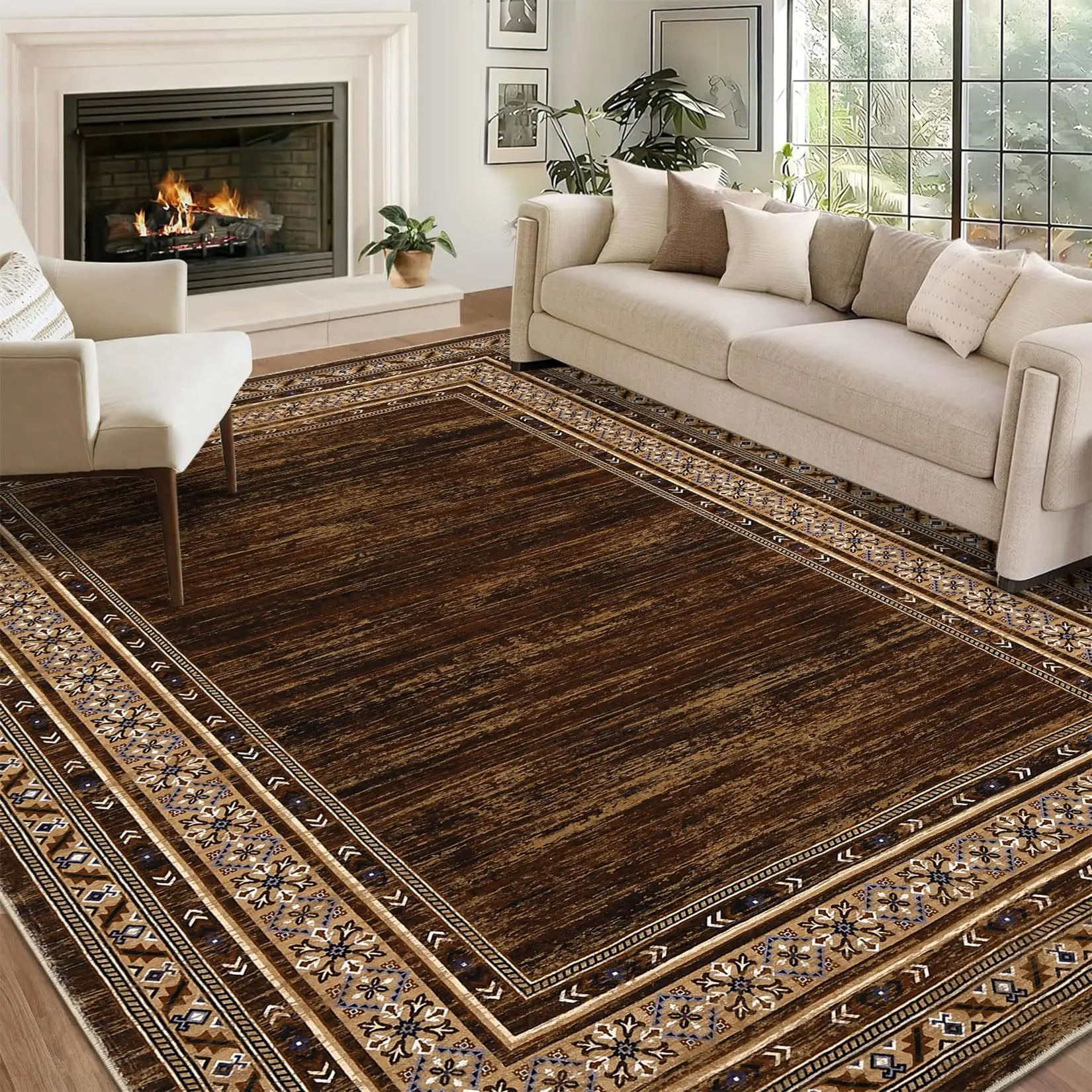 【GARVEE】Bordered Washable Rugs and Runners in Various Sizes and Colors, Featuring Low-Pile, Non-Slip, Stain-Resistant Designs Suitable for Living Room, Bedroom, Dining, Kitchen, Bathroom, and Entryway
