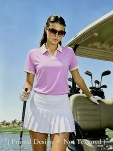 Women's Colorblock Polo Shirt, Casual Short Sleeve Collared Top for Summer, Ladies Clothes for Daily Wear, Stretchy