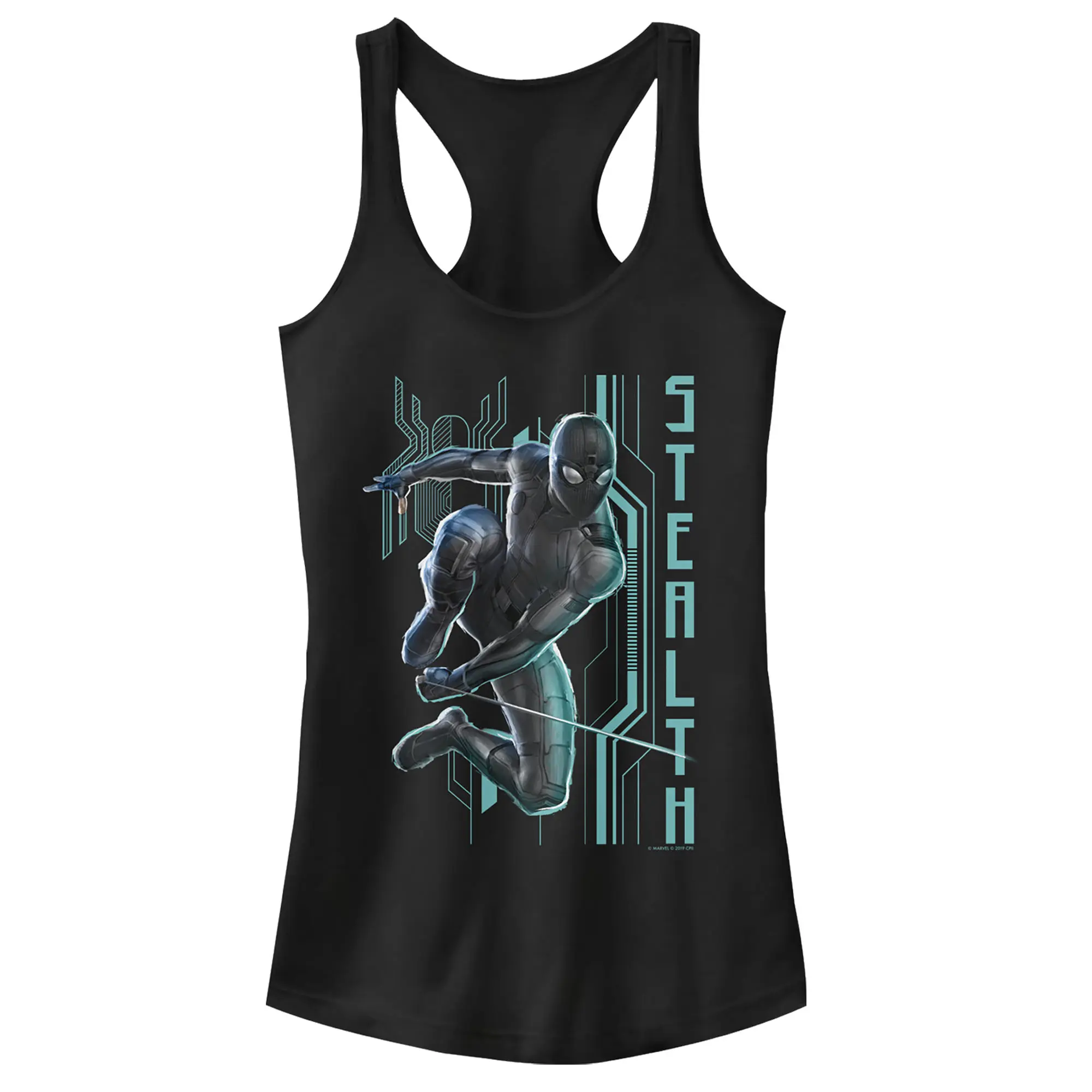 Juniors Womens Marvel Spider-Man: Far From Home Stealth Tech Racerback Tank Top