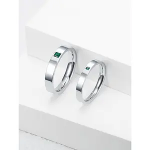 Unisex Fashionable Simple Inlay Stackable Rings with Green Synthetic Zircon - Engagement Rings, Valentine's Day Gifts for Lovers, Inlay Rings