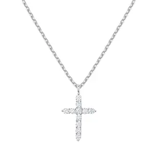 14K Gold Plated Zirconia Silver Cross Faith Pendant Necklace for Women with 925 Silver
