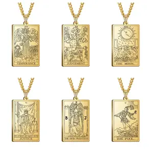 Men's titanium steel military brand necklace punk style marking tarot square brand pendant necklace hip hop y2k gift
