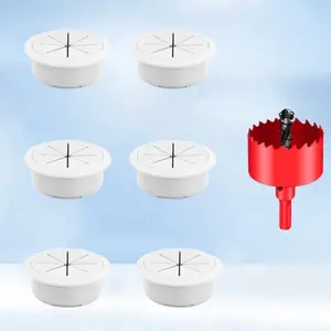 6 Pieces Table Tops Hole Cover and Hole Saw, PC Computer Port Cable Hole Cover Plug Bushings, Round Plastic Desk Grommets