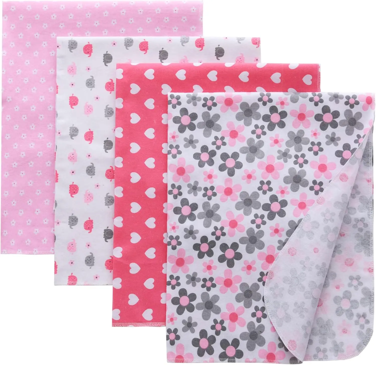 Flannel Receiving Blankets,  Swaddle Blankets  Cotton 4 count One Size 30 X 30 Inch for  Boy or  Girl (Style11)