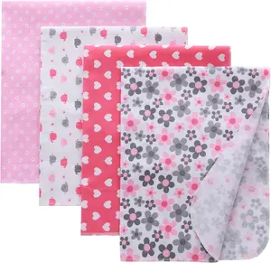 Flannel Receiving Blankets,  Swaddle Blankets  Cotton 4 count One Size 30 X 30 Inch for  Boy or  Girl (Style11)