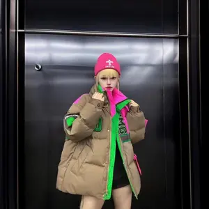 Women's Korean Loose Thick Down Coat Winter Warmth Contrasting Color Couple Parka Clothes White Duck Puffer Jackets Streetwear