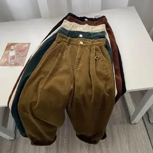 Vintage High Waist Corduroy Pants Spring Fall Straight Causal Full Length Trousers Korean Fashion Baggy All Match Pant New