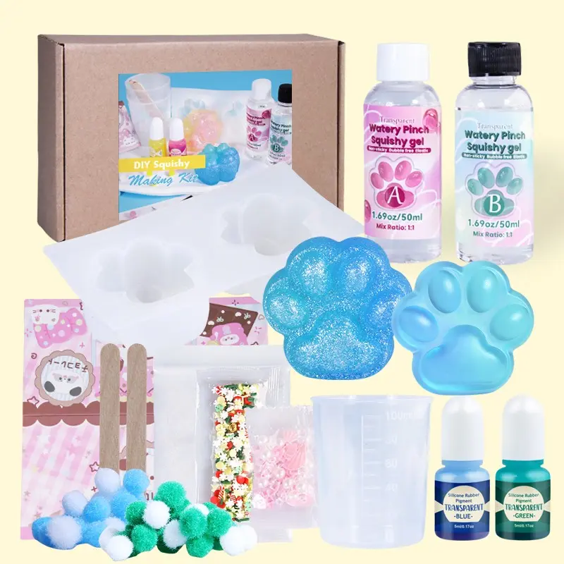 18pcs Transparent Taba for squishy Kit | 100ml Liquid Silicone for Squishy Maker, Super Soft Silicone Rubber Fast All-in-one for squishy Making Kit for Cat Paw Casting, Decompression Gift-Casting Molds, Mochi Squishy Toy, Squishy Fun Set