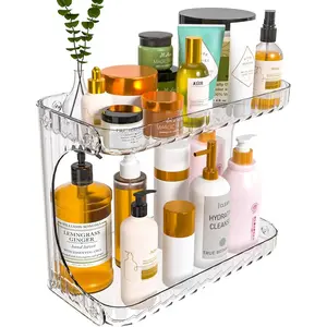 PrimPick Clear 2 Tier Bathroom Organizer Countertop,10 Inch High-Capacity Vanity Shelf Organizer and Bathroom Tray for Beauty,Lotion,Skin Care,Face Products Make Up,Cosmetic Storage and Perfume Organizers