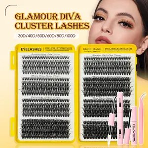 616pcs 30D+40D+50D+60D+80D+100D Lash Book D-Curl Natural Thick Fluffy Eyelash Extension 8mm-16mm Mixed Length DIY Portable Cluster Lashes Suitable For Travel