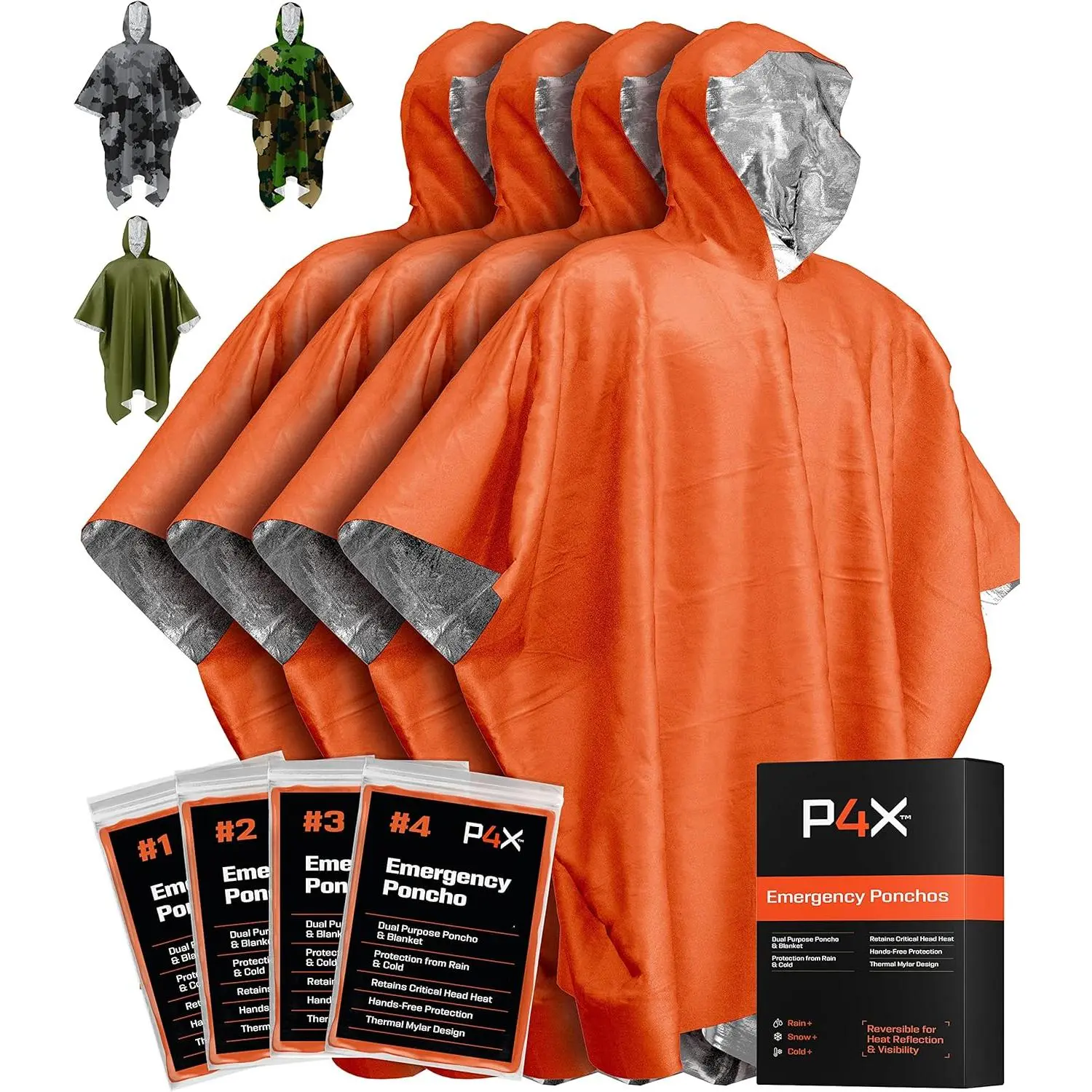Mylar Poncho -  Rain Poncho with Hood - Lightweight, Compact,   Blanket Poncho for Hiking, Camping, Thermal Gear,  Kit, Outdoors