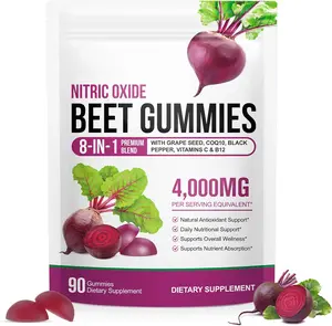 Sugar Free Beet Root Gummies 8 in 1 Beet Root Extract with CoQ10 and Grapeseed Extract 90 Chews for Blood Pressure Heart Health and Energy Level Support Promoting Nitric Oxide Production with Vitamin B12 and C Cardiovascular and Circulation Support Vegan