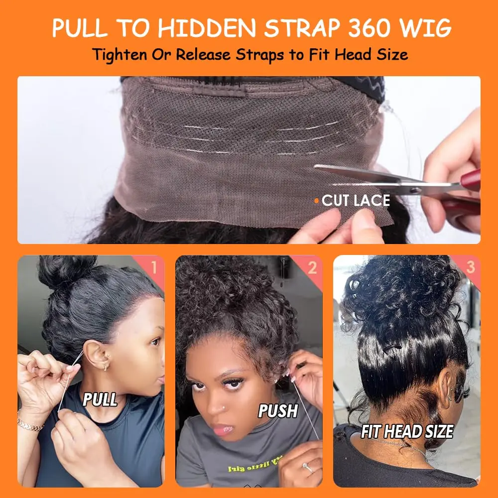 30 Inch 360 Lace Front Wigs Human Hair Hidden Strap Deep  display picture 3