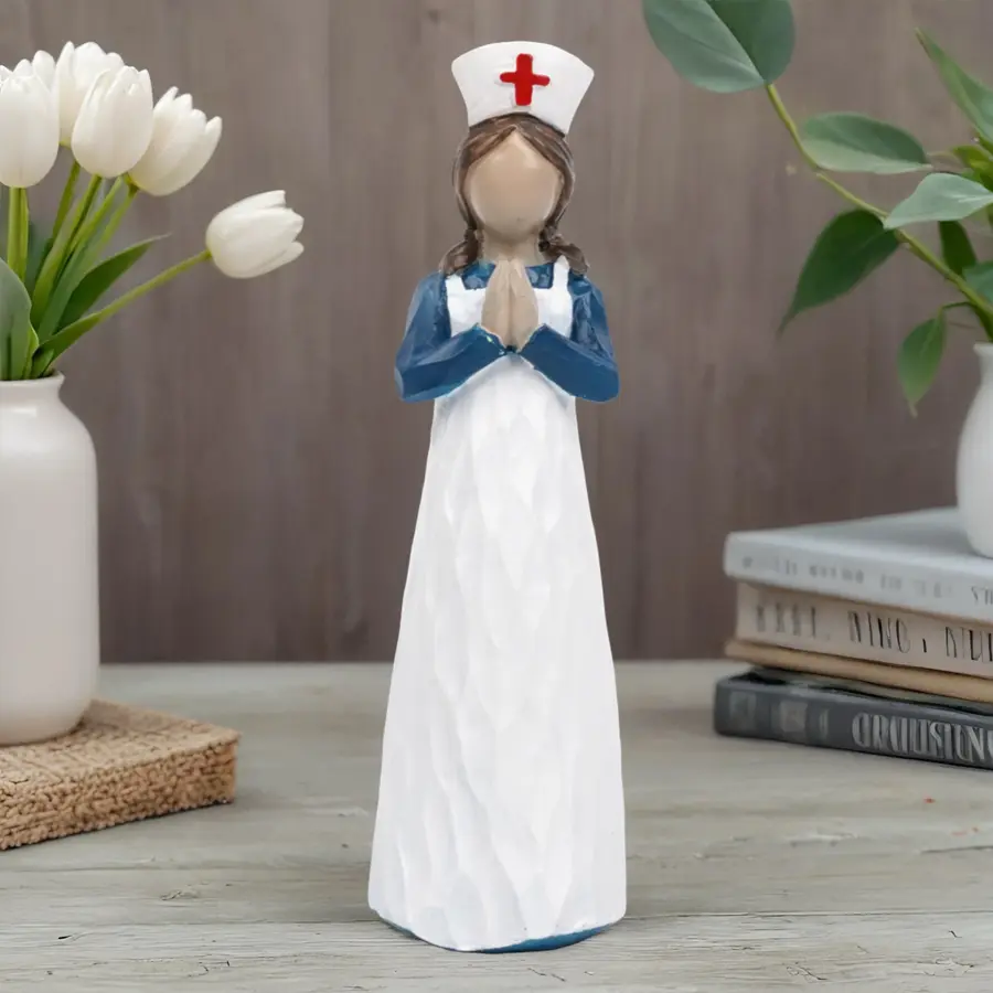 Hand-Painted Blue Artificial Resin Prayer Nurse Statue - Home Decor Tabletop Ornaments, Collectibles, Ideal Gifts for Nurses