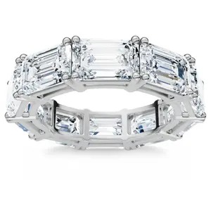 10Ct Emerald Cut Diamond Eternity Ring East West Set 14k White Gold Lab Grown