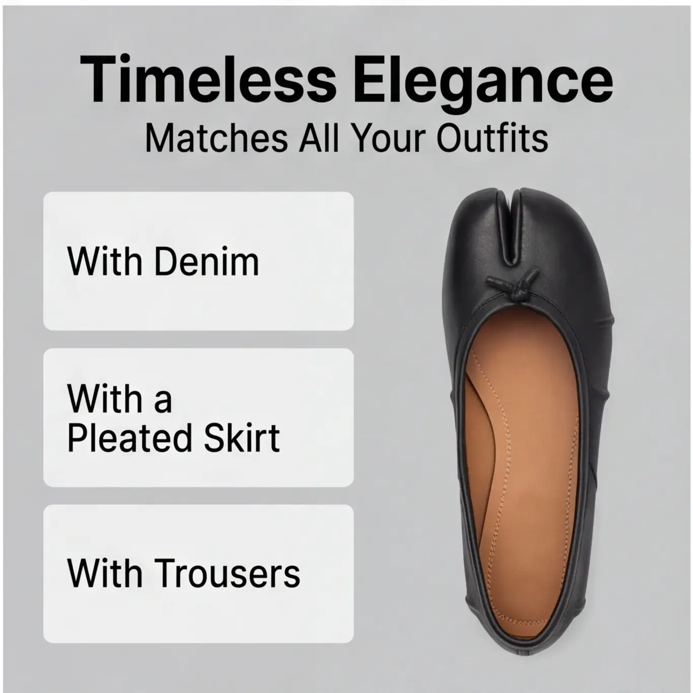 2026 new flat shoes inspired by Tabi, featuring a soft leather upper—lightweight and flexible—with an elegant minimalist ballet style. Suitable for women for work, street style, casual wear, and formal occasions.