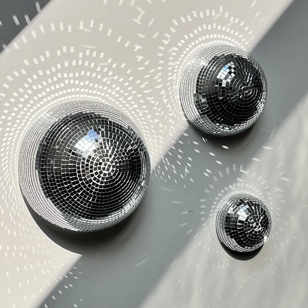 3 pcs Disco Ball Mirror Reflective Glass Half-Sphere Decorative Wall Hanging Décor, Back-Adhesive Interior Wall Decoration and DIY Craft Material, DIY Party Decor