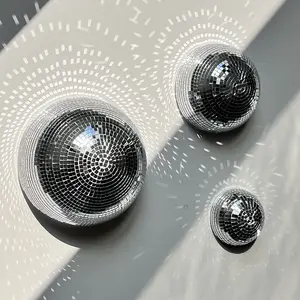 3pcs Disco Ball Mirror Reflective Glass Half Sphere Wall Hanging Decor, Back Adhesive Home Decoration, DIY Craft Material, Interior Wall Decor