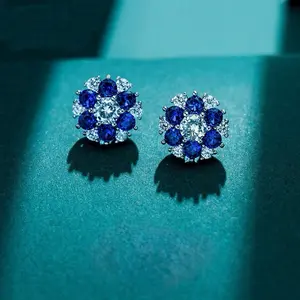 Flower Earring Round Cut Tanzanite Pink Sapphire Earring Stud in 925 Sterling Sliver Needle Stunning Earrings Daily Earrings