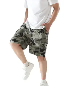 Men's Casual Camo cargo shorts, Drawstring Waist & Exposed Pockets, Unique Camouflage Print, Loose Fit, Summer Comfort, Vacation & Daily Use, Drawstring Beach Shorts