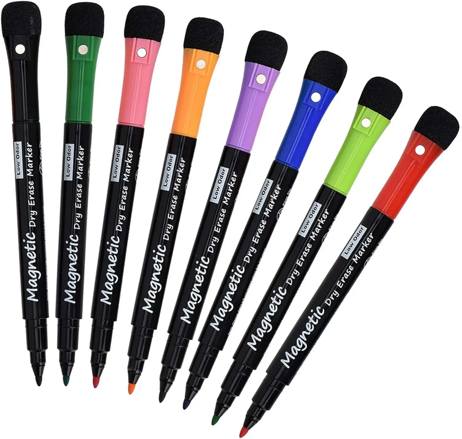 Magnetic Dry Erase Markers 8 Pack with Fine Tip Point Low Odor White Board Markers for Kids Teachers Classroom Work on White Board Calender Safe Non Toxic Ink