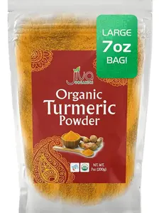 Jiva Organic Turmeric Powder 7 oz - Packaged in Resealable Bag, 100% Raw with Tumeric Powdered Organic, Turmeric Curcumin Powder, Origins from India