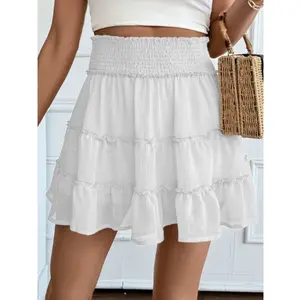 Lepunuo Women's Boho Floral Skorts, Flowy Tiered Ruffle Elastic-Waist Bottoms with Built-in Shorts and Pockets, Casual Style
